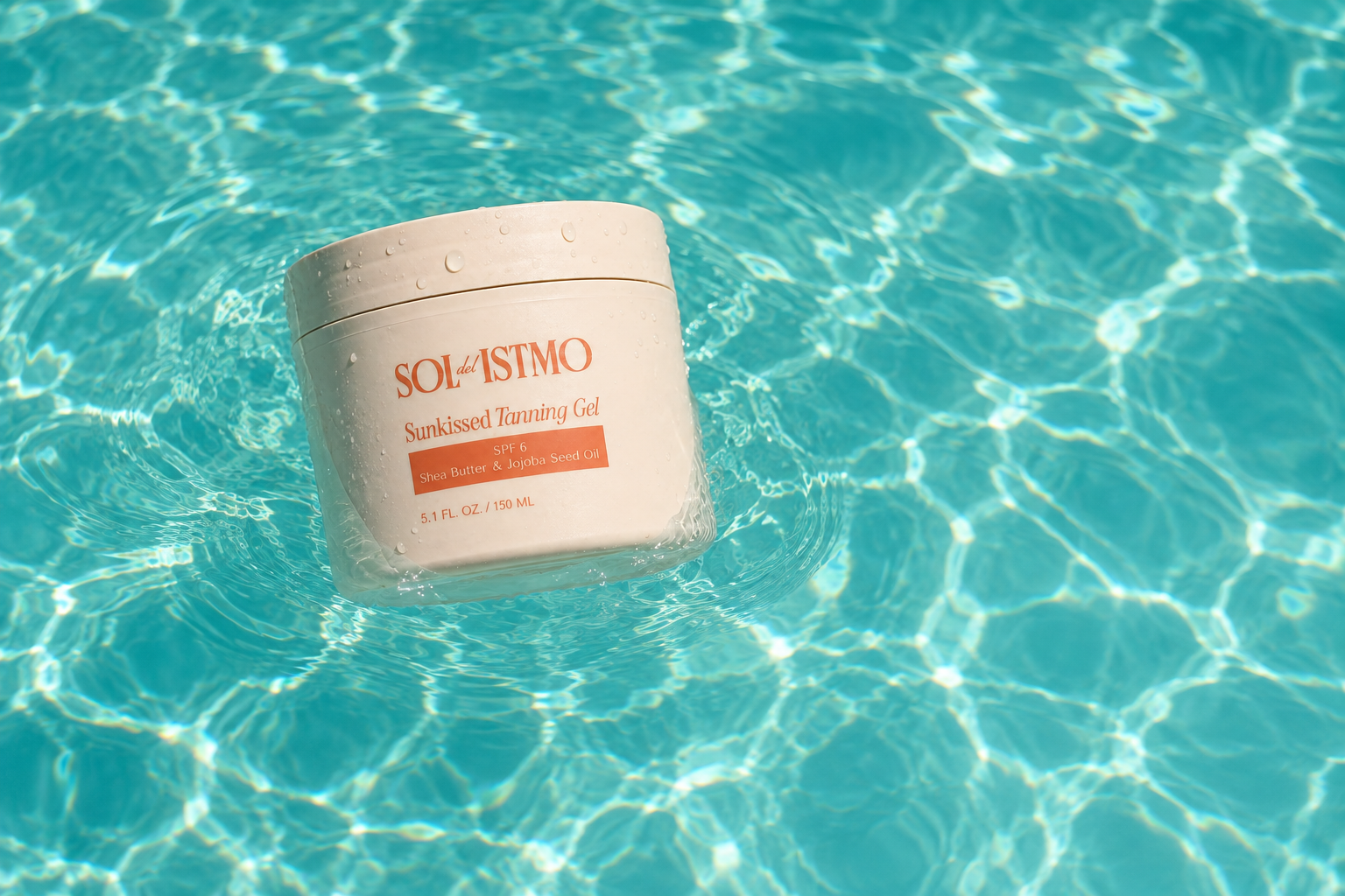 Sunkissed Tanning Gel floating in pool water